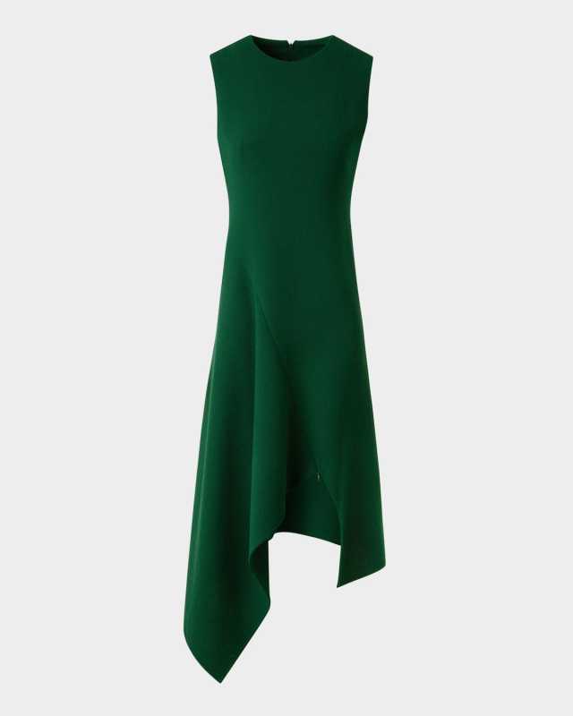 High-Low Wool Crepe Midi Dress